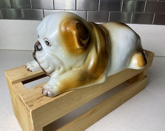 Antique Carnival Colorful Chalkware French Bulldog Chalk Bank