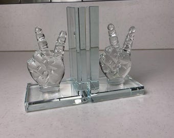 Vintage Solid Glass Peace Sign Bookends