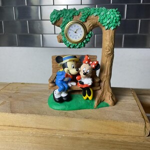 Vintage Disney Mickey and Minnie Mouse on Park Bench Clock