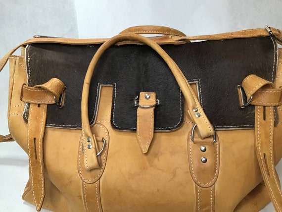 Vintage Cowhide and Leather Cross Carry or Handle… - image 1