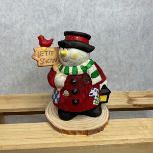 Vintage Snowman and Cardnial Bird Tealite Holder