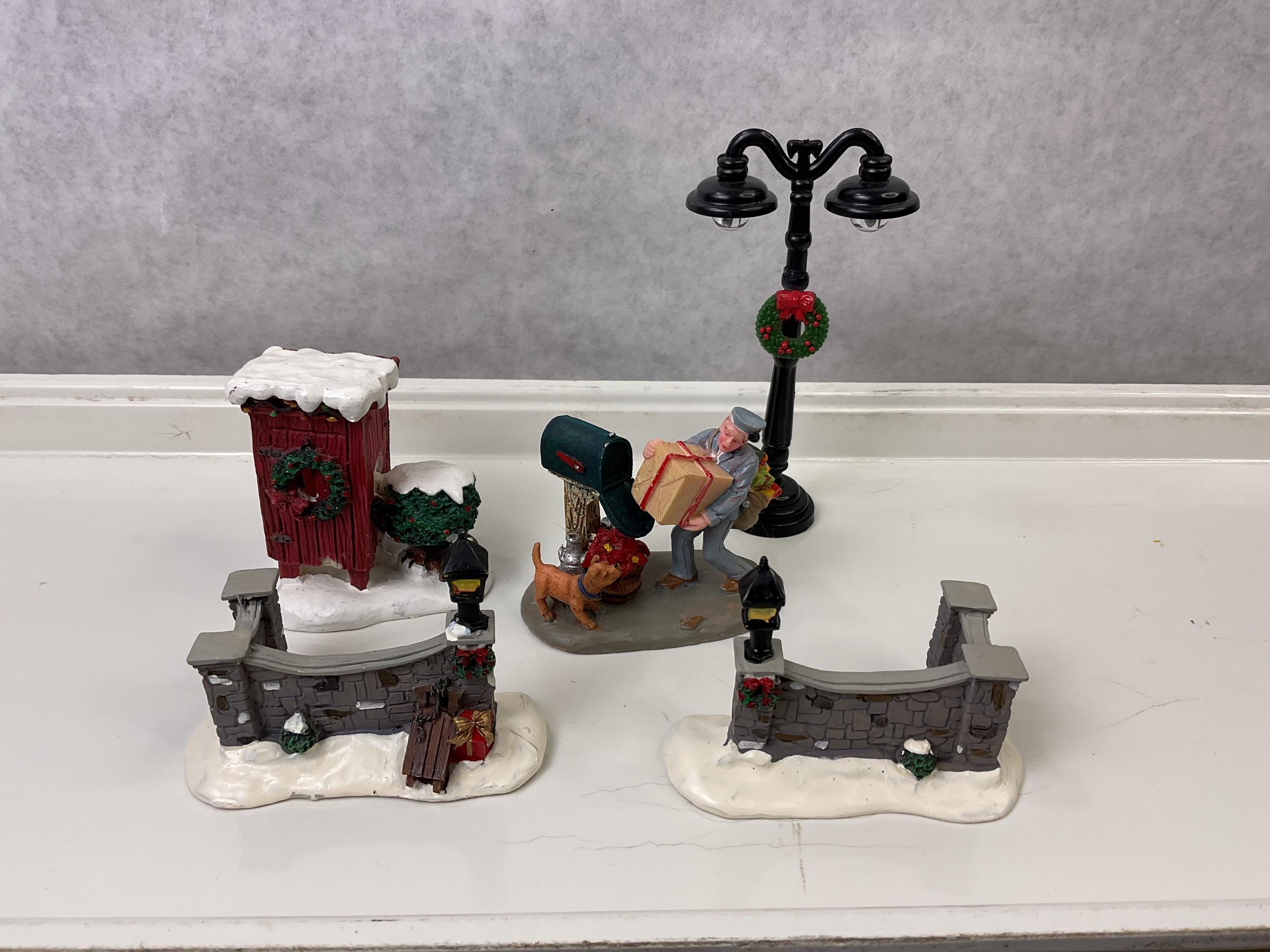 Vintage Miniture Stone Gate Entrance-outhouse-postman and Street Light ...