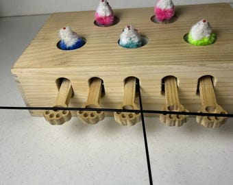 Unique Wooden Handmade "Wack a Mouse" Cat Toy