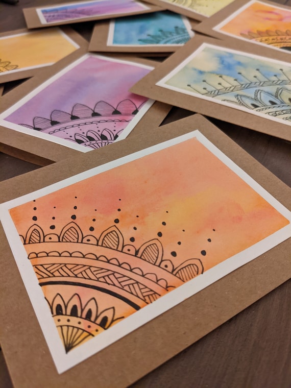 Hand Painted Mandala Notecard Set, Watercolor Cards, Blank Cards With  Envelopes, Thank You Cards, Greeting Cards, Card Set, Mandala Design 