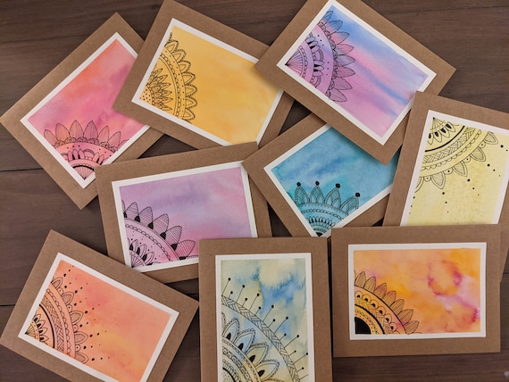 Hand Painted Mandala Notecard Set, Watercolor Cards, Blank Cards With  Envelopes, Thank You Cards, Greeting Cards, Card Set, Mandala Design 