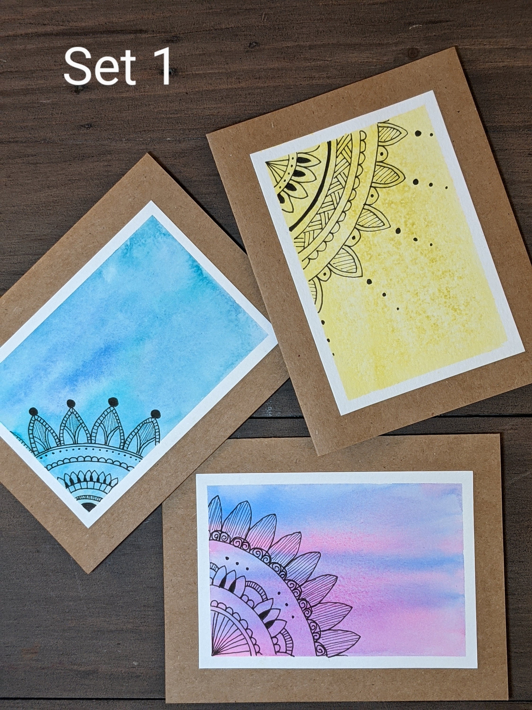 Hand Painted Mandala Notecard Set, Watercolor Cards, Blank Cards With  Envelopes, Thank You Cards, Greeting Cards, Card Set, Mandala Design 