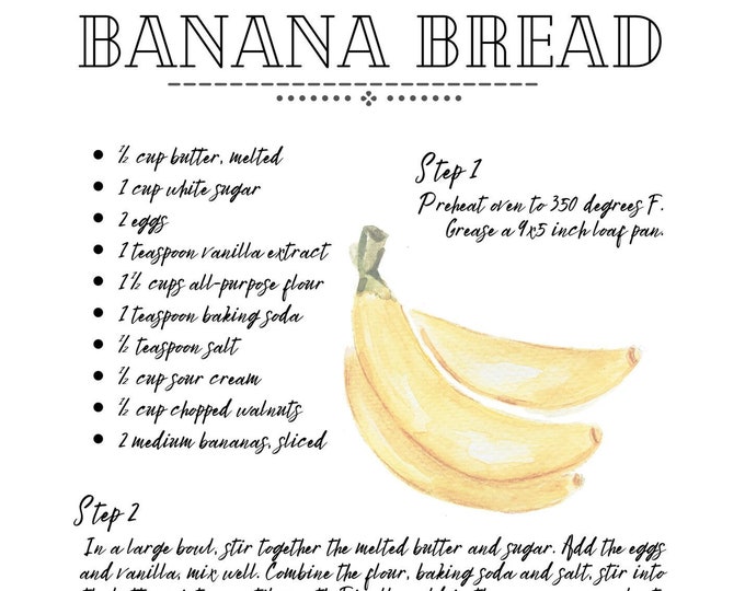 Banana Bread- Vintage Recipe (printable) - Etsy
