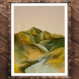 Mountain river art print, mountain print, mountain gift, vintage style print