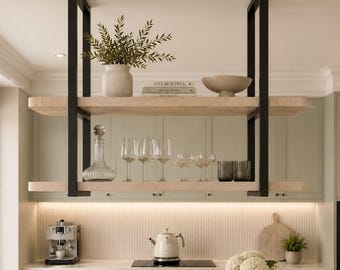 Suspended 2 Tier Ceiling Shelf Bracket, Floating Island Shelf, Housewarming Gift