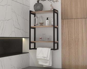 3 Tier Storage for Towel & Blanket, Shelf for Book and Spices, Wooden and Metal Design