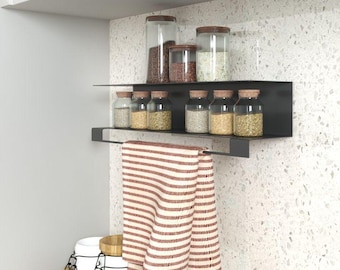 Estantería de cocina metálica moderna con toallero, organizador de especias flotante, estante de baño minimalista
