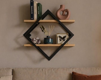 Modern Geometric Metal Wall Shelf, Minimalist Diamond Floating Shelf