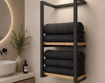 Storage for Towel & Blanket, Shelf for Book and Spices, Wooden and Metal Design
