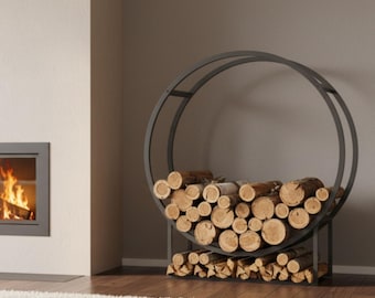 Round Metal Firewood Rack, Minimalist Steel Wood Storage Stand