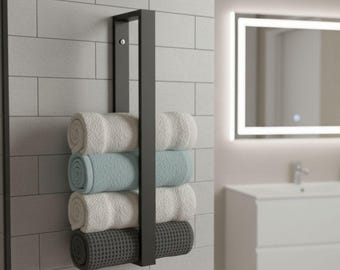 Modern Metal Towel Rack, Minimalist Vertical Towel Holder, Industrial Bathroom Wall Organizer, Luxury Rolled Towel Storage
