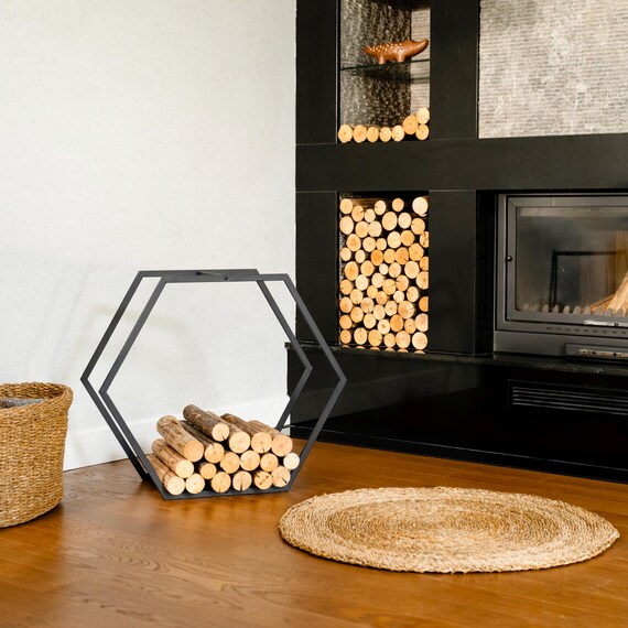 Support à Bois De Chauffage Autoportant MyGift - Métal Noir, Intérieur, 15.9 Pouces