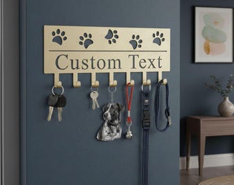 Personalized Key Holder for Wall, Pet Dog Leash Holder, Custom Metal Dog Paw Key Hooks with Name,