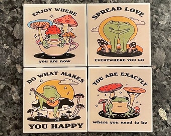 Vintage Frogs Be Quoting Ceramic Coasters- Set of 4 Variety