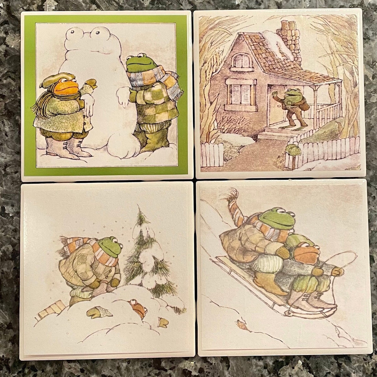 Frog & Toad winter Scenes cceramic Decoupage Coasters Set of 4 Variety - Etsy