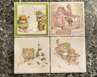 Frog & Toad "Winter Scenes" (C)-Ceramic Coasters- Set of 4 Variety