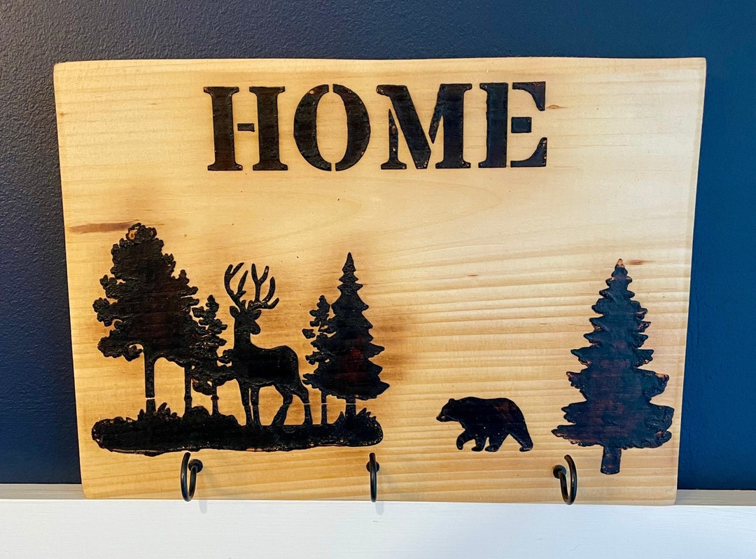 Nature's Key Rack Wood Burned Wildlife Scene Wooden Key Rack - Etsy