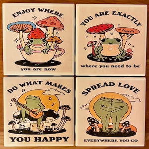 Vintage Frogs Be Quoting Ceramic Decoupage Coasters- Set of 4 Variety