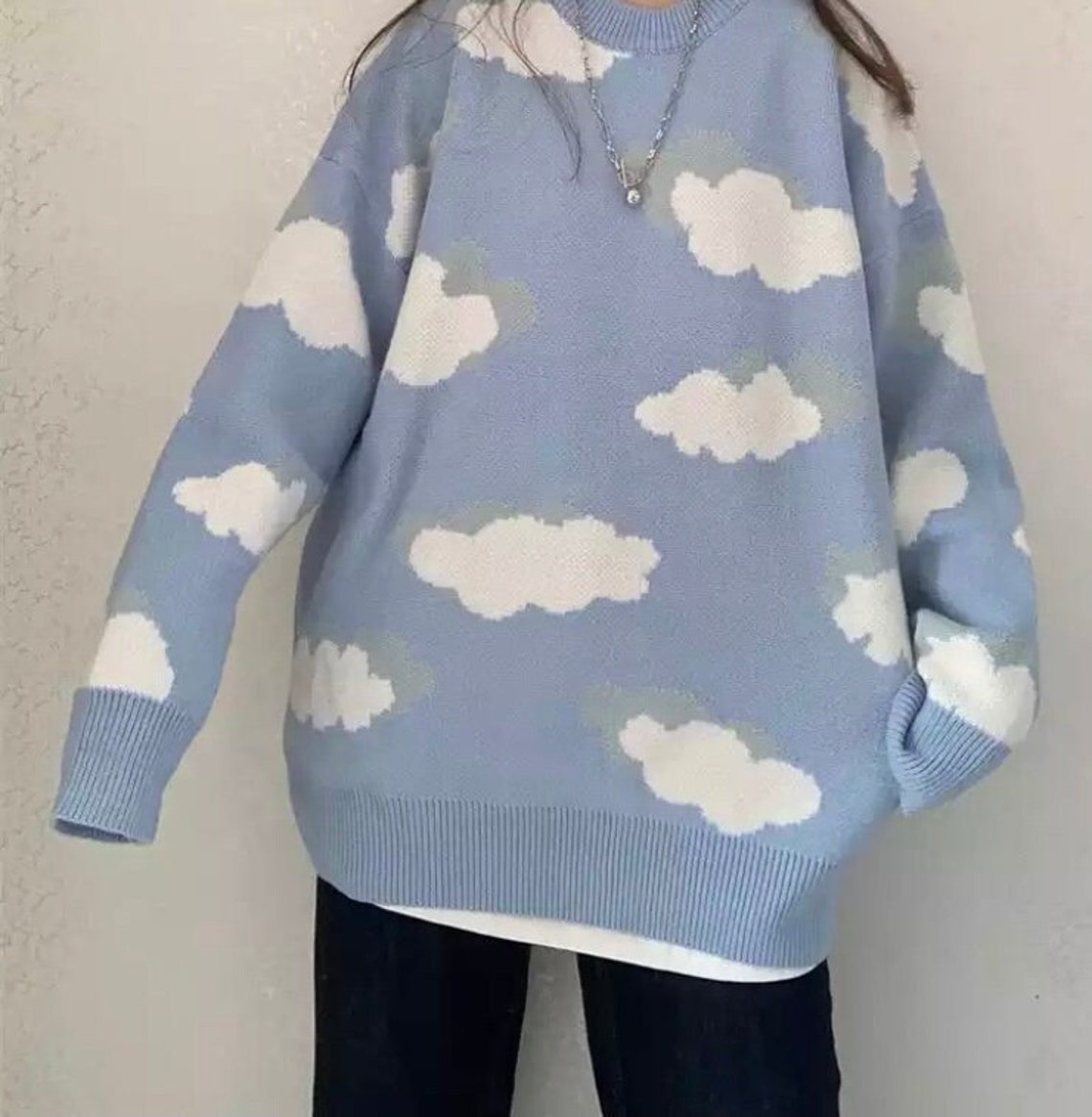 Knitted Oversized Blue Cloud Sweater/Vest | Etsy