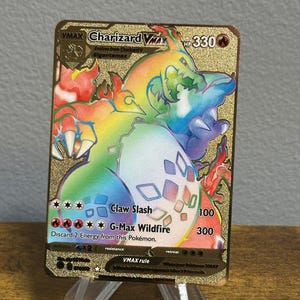 Charizard VMAX Rainbow Gold Metal Card Collectible Gift-Display