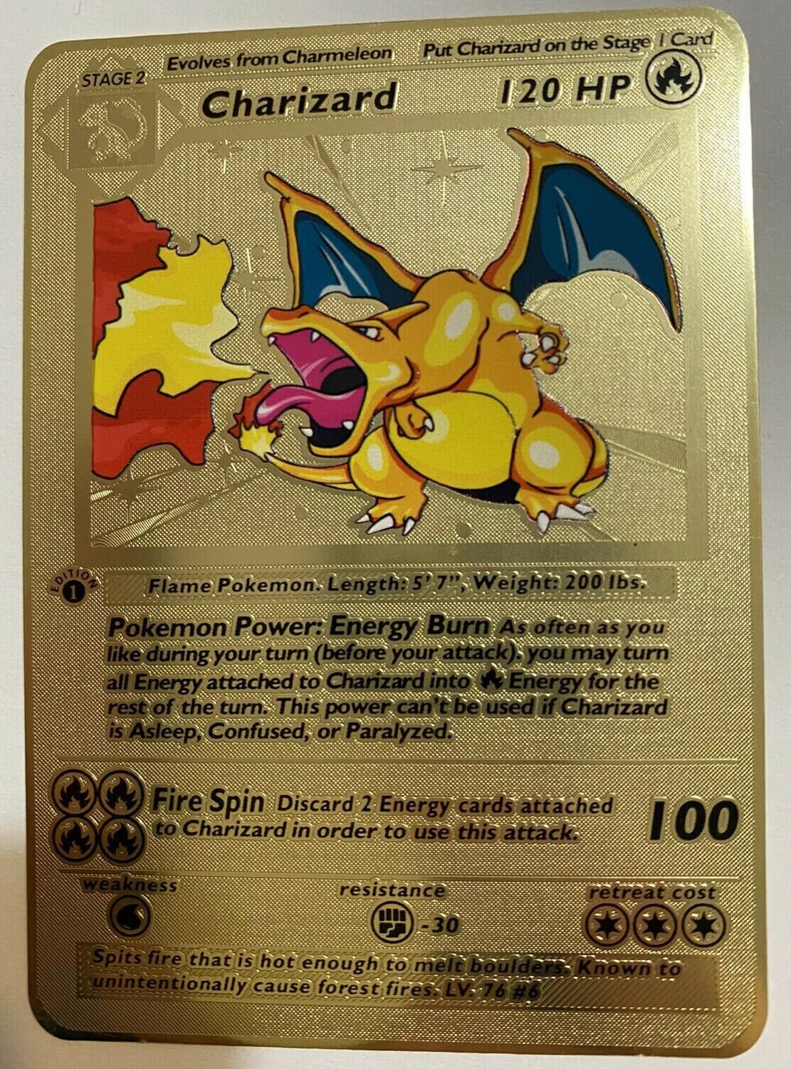 Pokemon Gold Metal Charizard Card – Radbadgergaming