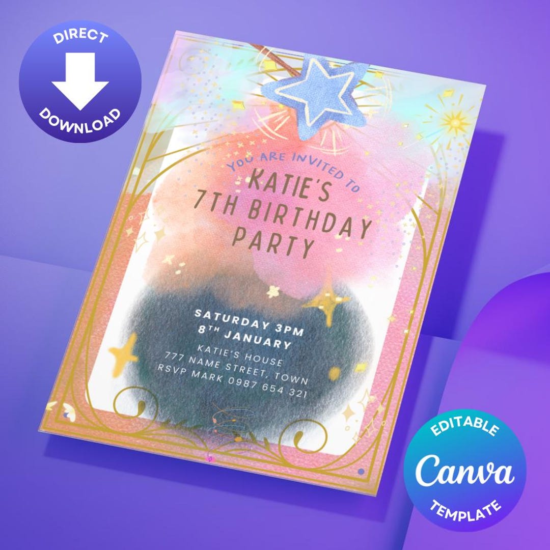 Magic Invite Editable Magic Birthday Invitation, Magic Party Invite, Girl, Instant ...