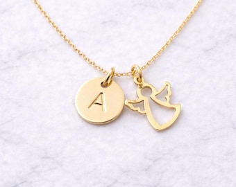 Personalized Angel Charm Initial Necklace: Guardian Gift