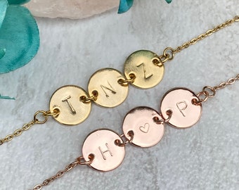 Three Initials Chain Bracelet, Custom Personalized Bracelet, Letter Name Charm Bracelet, Gift for Her, Mothers Day Gift, Family Friend Gift