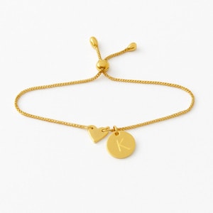 Custom Heart Initial Bracelet: Personalized Gold, Rose Gold, Silver Jewelry