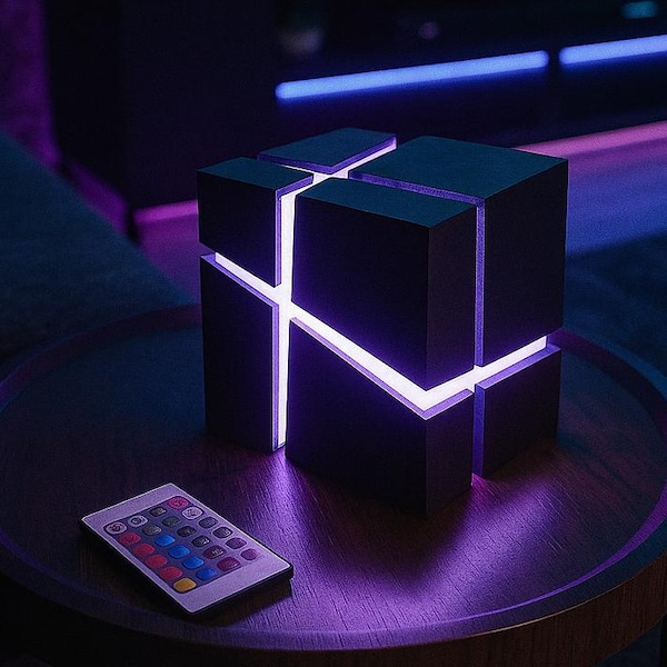 Lámpara de interior de ciencia ficción con forma de cubo agrietado - Iluminación ambiental futurista - Iluminación ambiental con efectos RGB