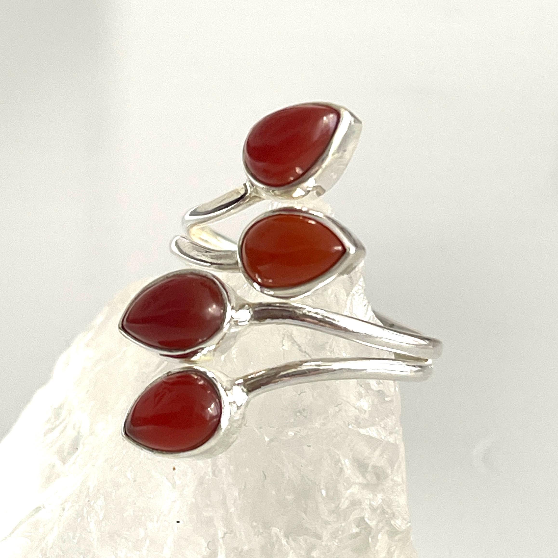 Bague Moderniste En Argent Et Cornaline - Taille 58 - Occasion