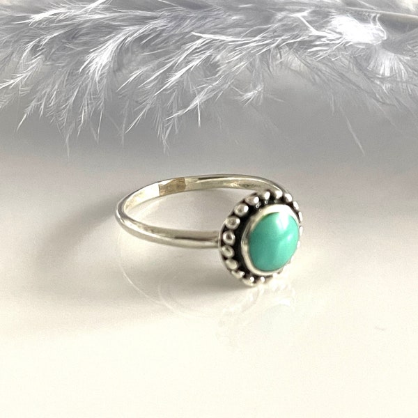 Blue turquoise silver ring Round stone ring Real silver 925 stamped Size 54 Minimalist stacking ring for women
