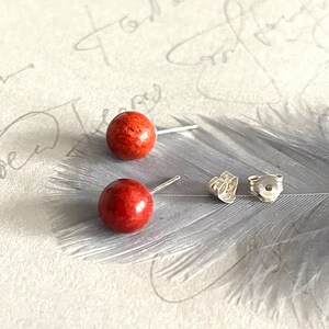 Coral stud earrings 925 silver gemstone stud earrings Timeless earrings Coral stud earrings stone 925 silver stone silver earrings image 3