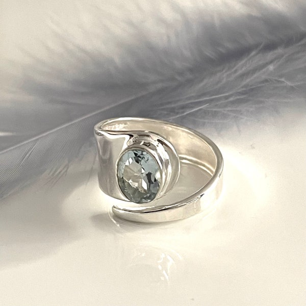 Blauer Topas Silberring Offener verstellbarer 925 Silber Ring für jede Größe