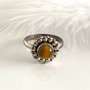 Natural Tiger Eye Engagement Ring 925 SILVER RING Size 57 Solid Delicate Floral Ring Unique Silver Ring For Her Gift for Girlfriend