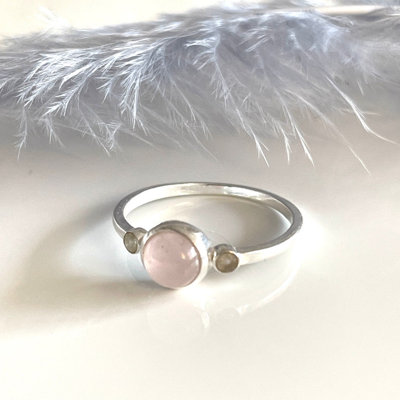 Dainty rose quartz 925 silver ring in size 59 engagement ring stone ring real jewelry women's ring image 4