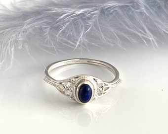 Dainty Lapis Lazuli Ring 925 Silver Ring Natural Stone Ring Minimalist Filigree Gemstone Ring For Her
