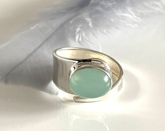 Rétro Chalcédoine 925 BAGUE EN ARGENT Fantastique Réglable Ouvert Bague en Argent Ellipse Bague Épaisse Bague en Argent Femme Bague Cadeau pour Elle