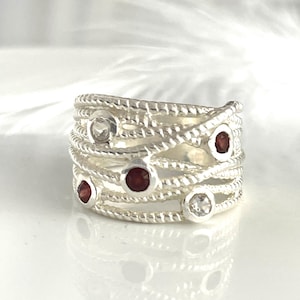 925 Against the Current Ring Contemporary Design Wrap Ring Gemstone Ring in Size 54 and 55 Wide Modern Ladies Ring with Stones