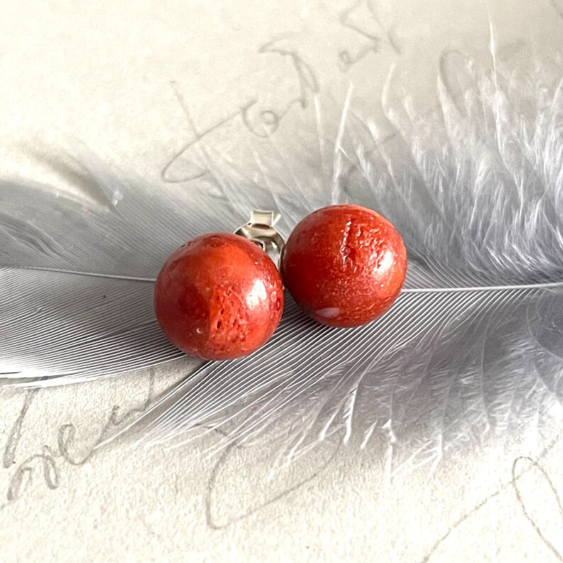 Coral stud earrings 925 silver gemstone stud earrings Timeless earrings Coral stud earrings stone 925 silver stone silver earrings image 9