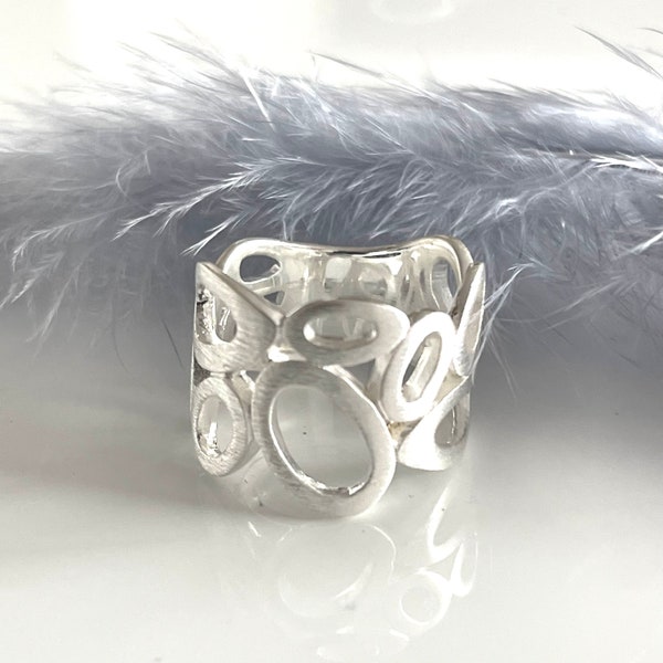 Ornament 925 Silberring Matter Ring Echtsilber Geometrischer breiter massiver Statement Ring Moderner Boho Silber Ring für Frauen