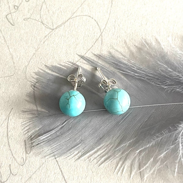 Turquoise stud earrings silver stamped 925 turquoise stud earrings gemstone timeless earrings