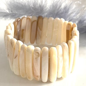 Natural white mother of pearl bracelet gemstone wide solid bracelet with elastic band women's arm jewelry