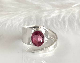 Turmalin Ring Offener Silberring 925 mit rotem Turmalin Ausgefallene Ringe Verlobungsring Geschenk für Frauen