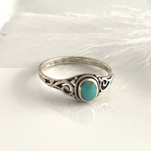 Blue Stone 925 Silver Ring Turquoise Ring Dainty Filigree Boho Ring Size 54 and 59 Engagement Ring for Women
