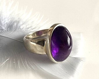 Retro Engagement Ring Large Amethyst Ring Natural Lavender Ring 925 Silver Ring Size Wide Solid Ring